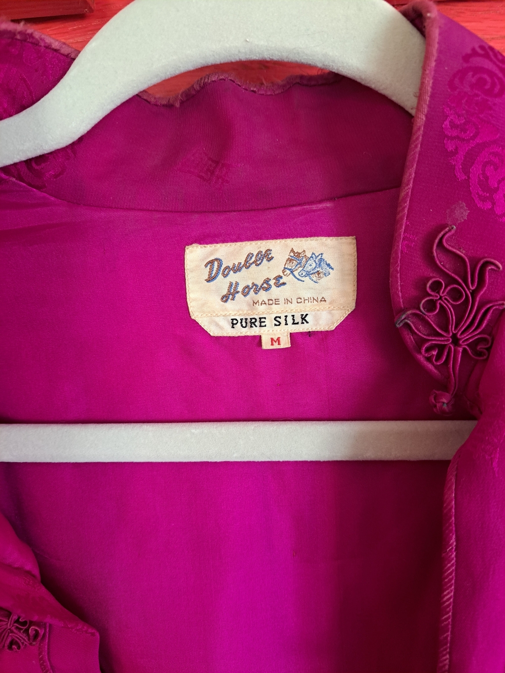 Vintage Fuchsia Mandarin Collar Jacket - Double Horse See Description Silk - Picture 2 of 9